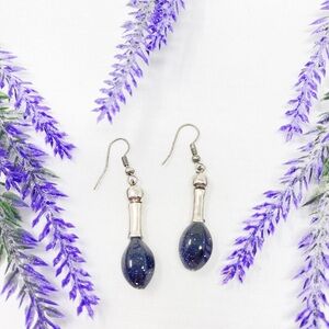 Vintage Stunning Blue Goldstone Drop Pierced Earrings